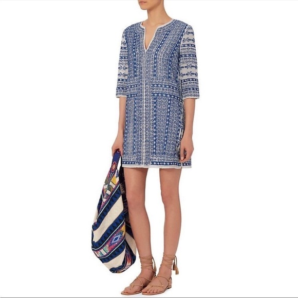 LOVE SAM WHITE W/ROYAL BLUE EMBROIDERY DRESS  SZ S - Picture 1 of 13